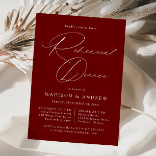 Modern Elegant Script Burgundy Rehearsal Dinner Invitation