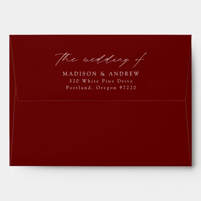 Modern Elegant Script Burgundy Wedding Envelope (Back (Top Flap))