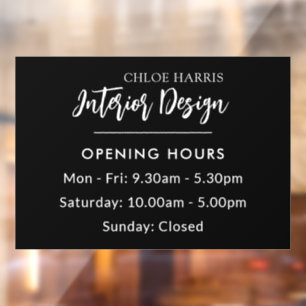 Modern Elegant Script Business Opening Hours Window Cling