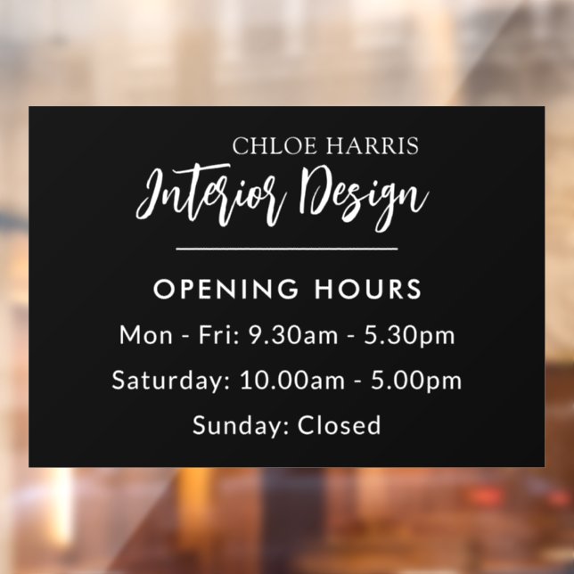 Modern Elegant Script Business Opening Hours Window Cling (Sheet 2)