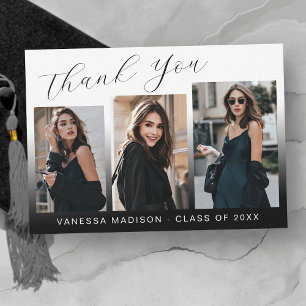 Modern Elegant Script Chic Gradient 3 Photo Grad Thank You Card