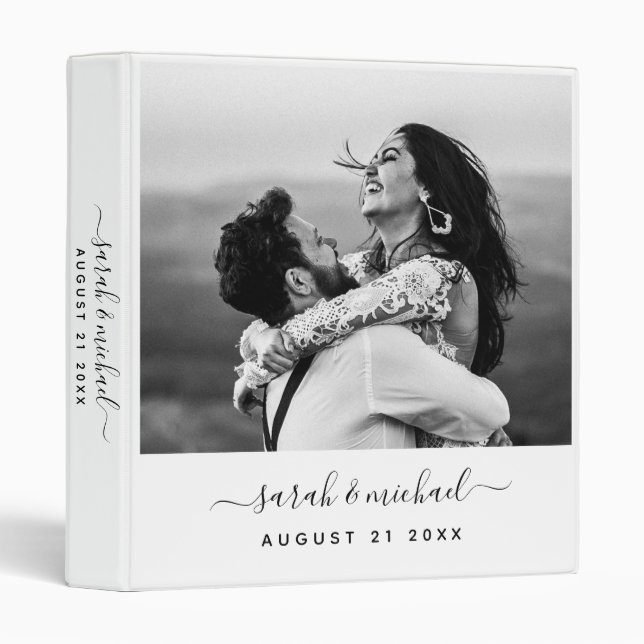 Modern Elegant Script Chic Photo Wedding Planner Binder (Front/Spine)