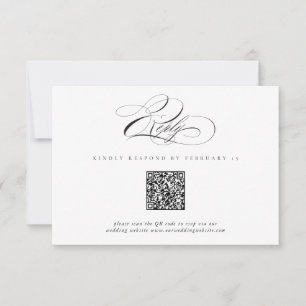 Modern Elegant Script Classic QR Code Wedding RSVP Card