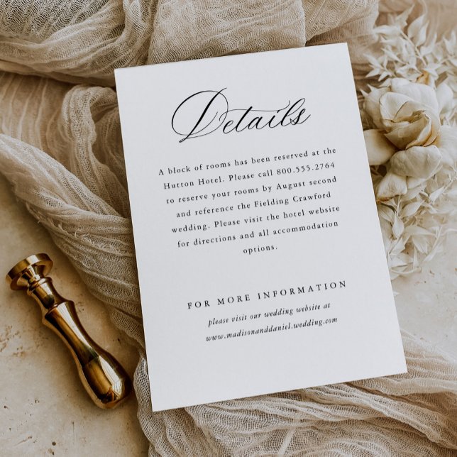 Modern Elegant Script Classic Wedding Details Enclosure Card (Creator Uploaded)
