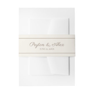 Modern Elegant Script Cream Brown Wedding Invitation Belly Band