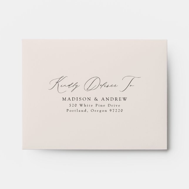 Modern Elegant Script Cream Wedding RSVP Envelope (Front)