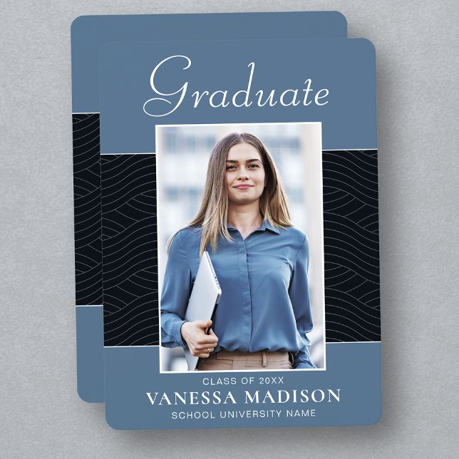 Modern | Elegant Script Dusty Blue 1 Photo Grad Announcement (Creator Uploaded)