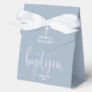 Modern Elegant Script Dusty Blue Baptism Favour Bo Favor Box
