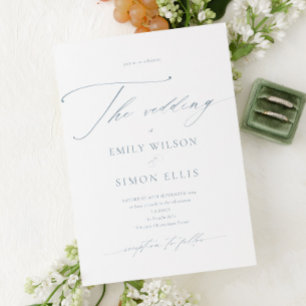 Modern Elegant Script Dusty Blue Wedding Invitation