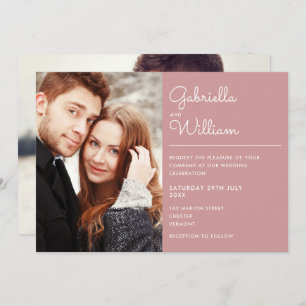 Modern Elegant Script Dusty Rose 2 Photo Wedding Invitation