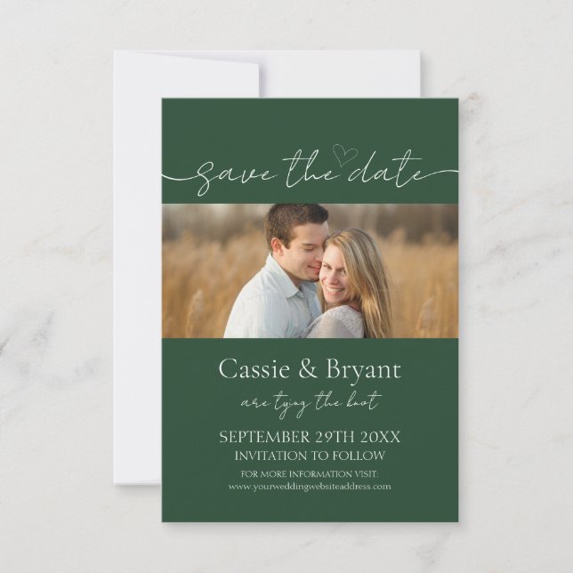 Modern Elegant Script Emerald Green Save the Date (Front)
