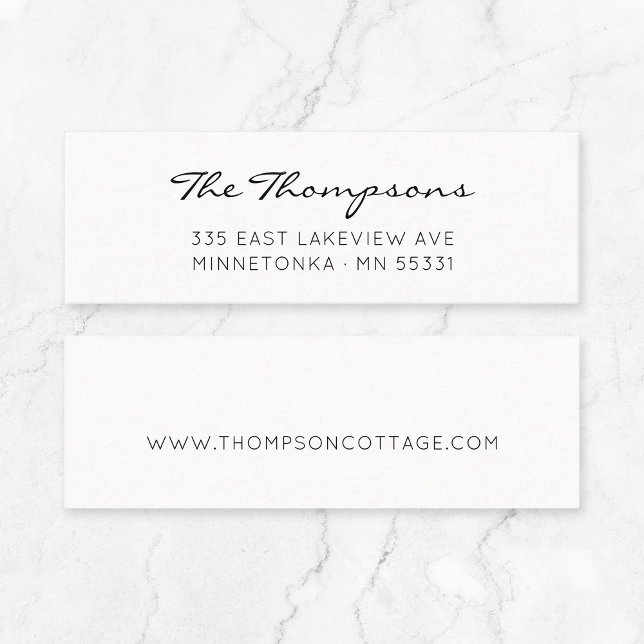 Modern Elegant Script Family Name 09. Mini Business Card (Modern script minimalist typography small business stationary - timeless mini business card.)