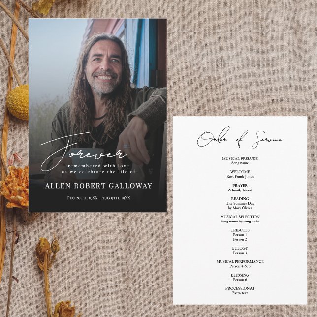 Modern Elegant Script Funeral Order of Service Program (Creator Uploaded)