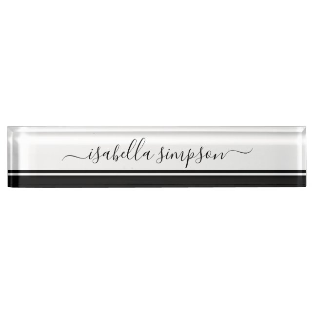 Modern Elegant Script Girly Professional Black Nameplate (Front)