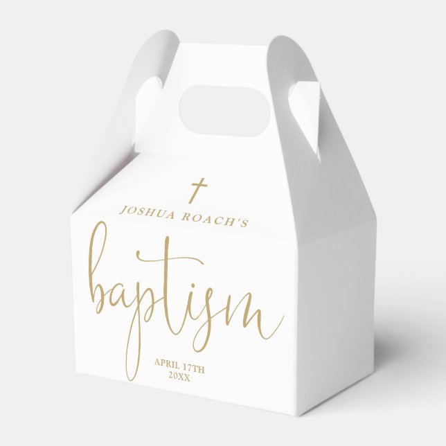 Modern Elegant Script Gold Baptism Favor Box (Front Side)