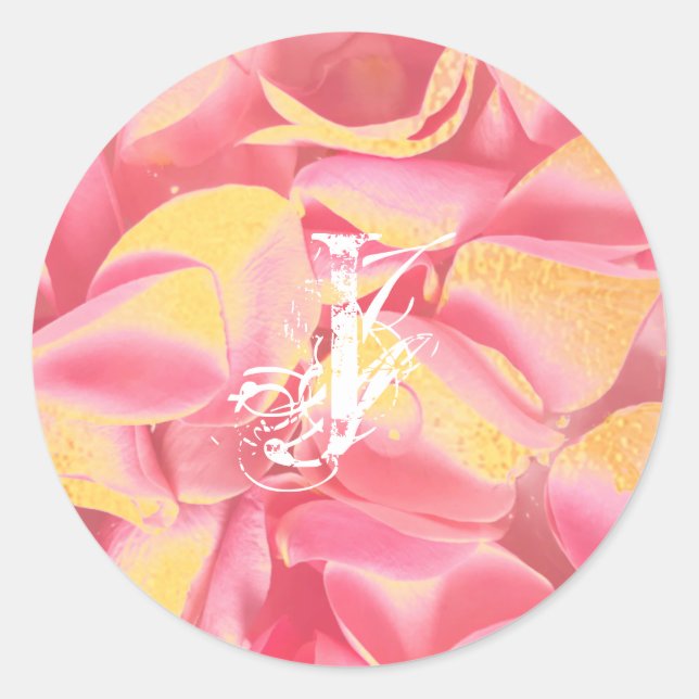 Modern Elegant Script Gold Pink Monogram Template Classic Round Sticker (Front)