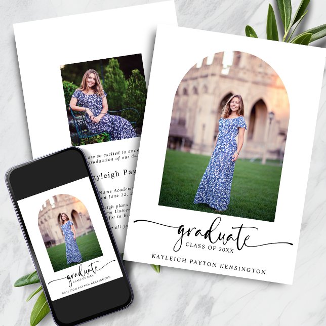 Modern Elegant Script Graduation Arch Photo Announcement (Modern Elegant Script Graduation Arch Photo Announcement with Instant Download)