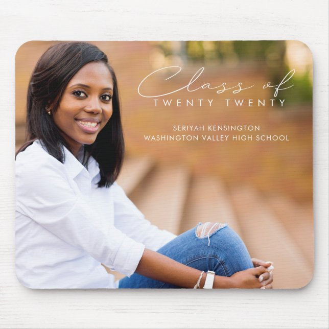 Modern Elegant Script Graduation Class of Photo Mouse Pad (Front)