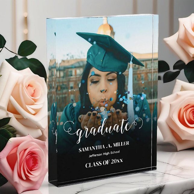 Modern Elegant Script Graduation Gift  Photo Block (Creator Uploaded)