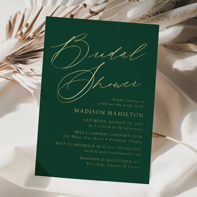 Modern Elegant Script Green and Gold Bridal Shower (Creator Uploaded)