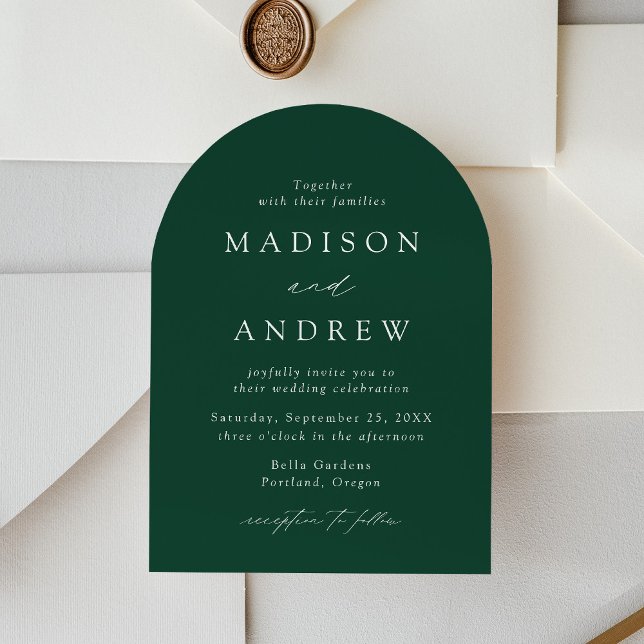 Modern Elegant Script Green Arch Wedding Invitation (Creator Uploaded)
