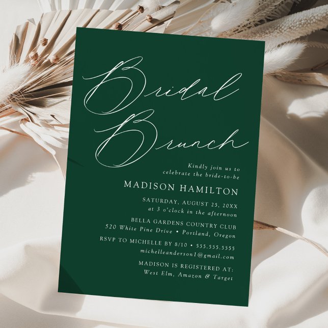 Modern Elegant Script Green Bridal Shower Brunch Invitation (Creator Uploaded)