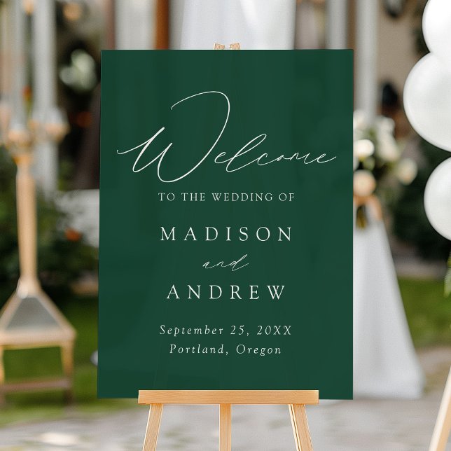 Modern Elegant Script Green Wedding Welcome Acrylic Sign (Creator Uploaded)
