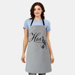 Modern Elegant Script Grey Hair Stylist Apron