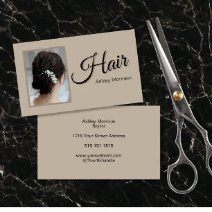 Modern Elegant Script Hair Stylist Beige  Business Card