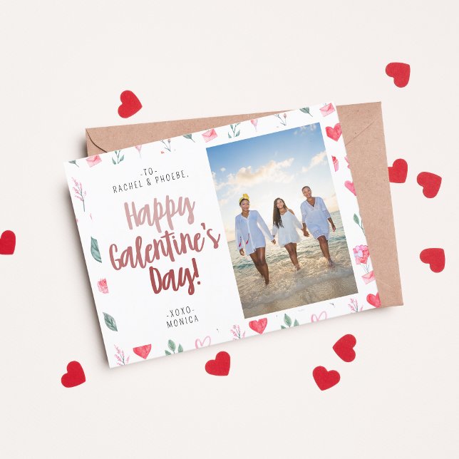Modern Elegant Script Happy Galentine's Day Photo  Postcard (Creator Uploaded)