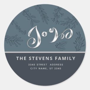 Modern elegant script joy winter botanical classic classic round sticker
