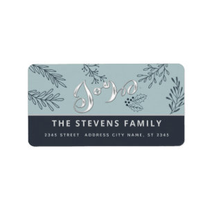 Modern elegant script joy winter botanical classic label