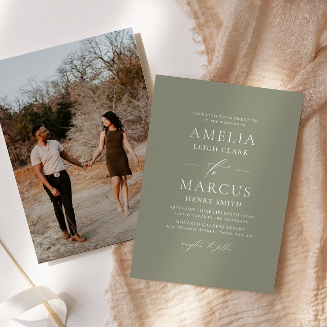 Modern Elegant Script Light Olive Wedding Invitation (Creator Uploaded)