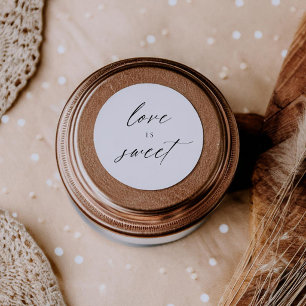 Modern Elegant Script Love Is Sweet Favours Classic Round Sticker