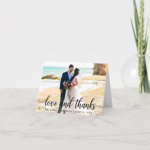 Modern Elegant Script Love Thanks Wedding B Note Thank You Card