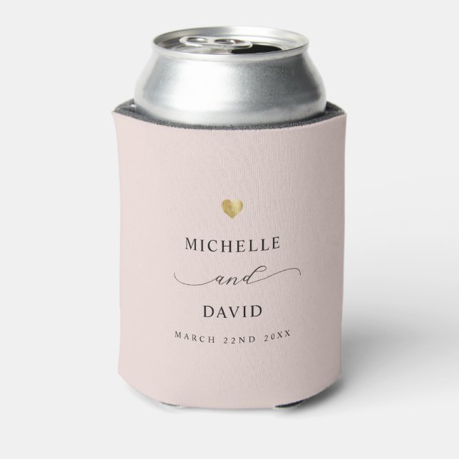 Modern Elegant Script Minimal Gold Wedding Favour Can Cooler (Can Back)