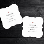 Modern Elegant Script Minimal Gold Wedding Favour Paper Coaster<br><div class="desc">Modern wedding party favour paper coaster with your custom names in elegant swirly script calligraphy,  the couple's names and the date of your celebration. This is the minimalist black and white version with a printed rose golden heart detail. Great also for bridal showers,  engagement or bachelorette parties.</div>