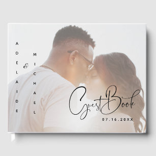 Modern Elegant Script Minimalist Photo Wedding Guest Book