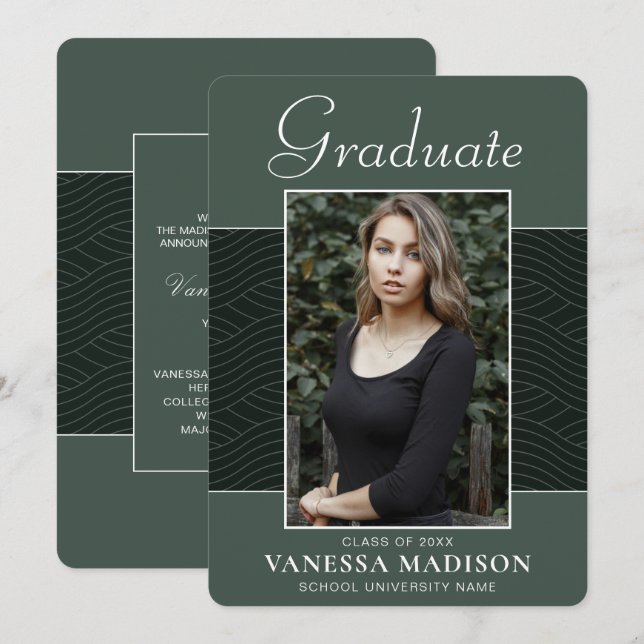 Modern | Elegant Script Mint Green 1 Photo Grad Announcement (Front/Back)