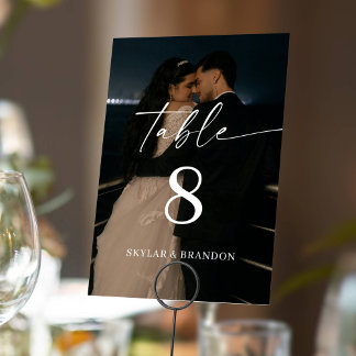 Modern Elegant Script Modern Photo Wedding Table Number