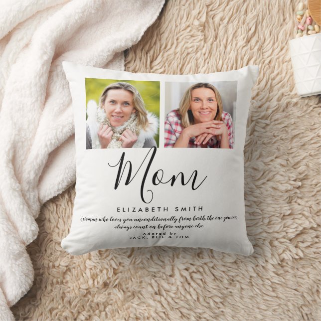 Modern Elegant Script Mom Quote Photo Throw Pillow (Blanket)