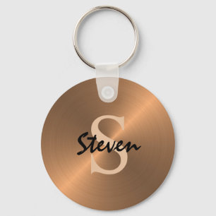 Modern Elegant Script Monogram Bronze Metallic Keychain