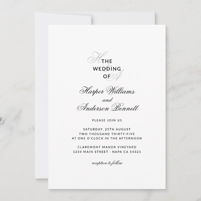 Modern Elegant Script Monogram Wedding  Invitation (Front)