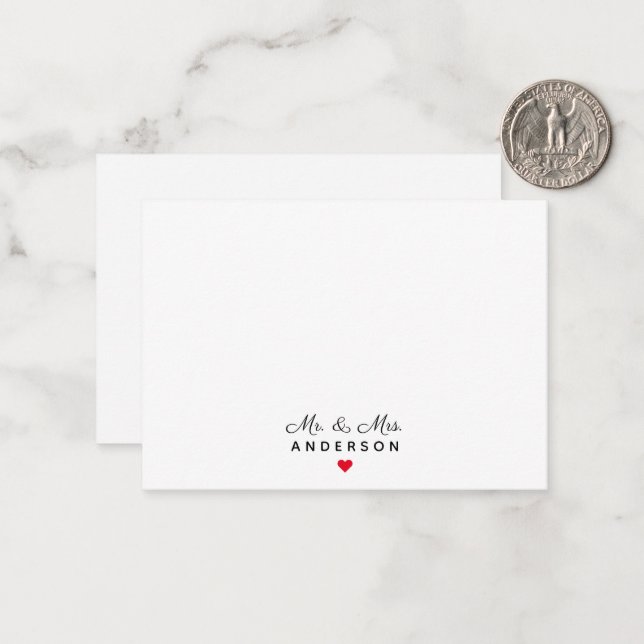 Modern Elegant Script Mr & Mrs Wedding Minimalist Card (Front/Back In Situ)