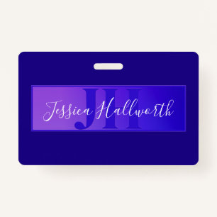 Modern Elegant Script Name & Monogram Ombre Purple Badge