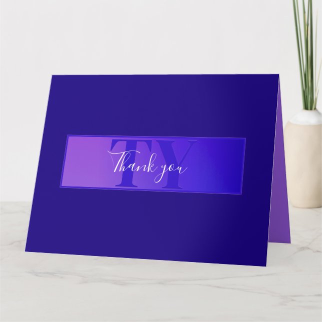 Modern Elegant Script Name & Monogram Ombre Purple Card (Front)