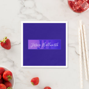 Modern Elegant Script Name & Monogram Ombre Purple Napkin