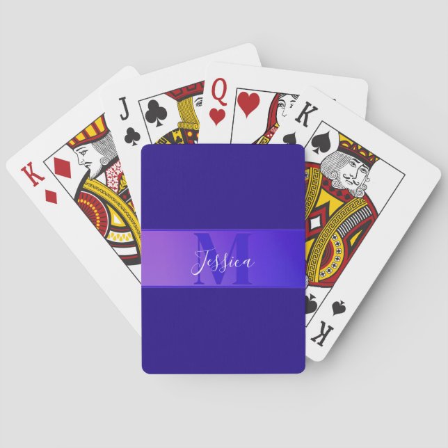 Modern Elegant Script Name & Monogram Ombre Purple Playing Cards (Back)