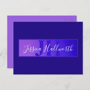 Modern Elegant Script Name & Monogram Ombre Purple Postcard