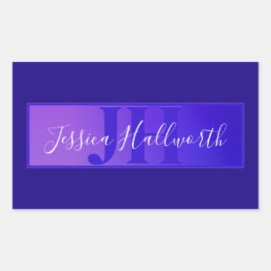 Modern Elegant Script Name & Monogram Ombre Purple Sticker